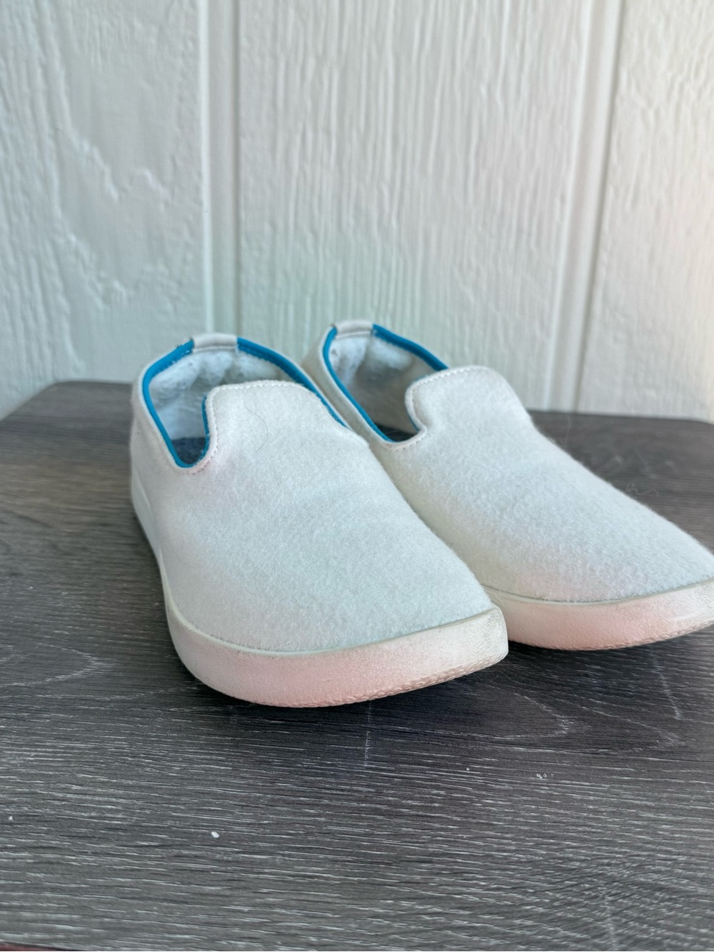 allbirds Kids White Slip-On Sneakers with Blue Trim